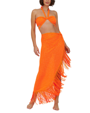 Fringed Sarong Skirt, Tangerine