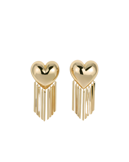 Small Bubble Heart Fringe Earrings, Gold