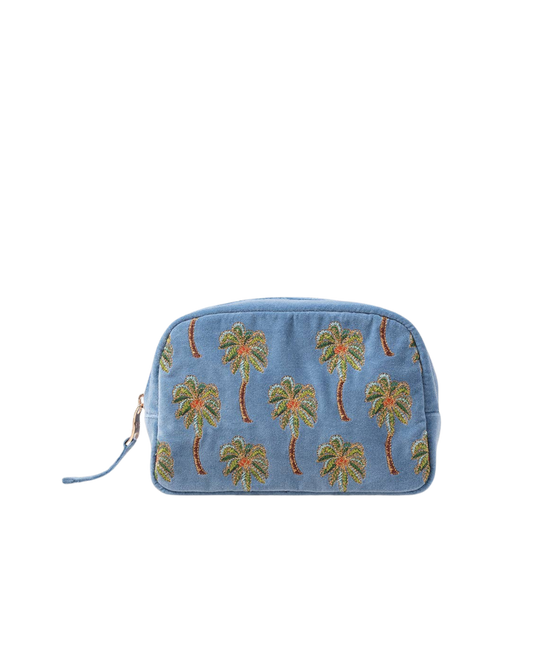 Sunset Palm Makeup Bag, Dusky Blue