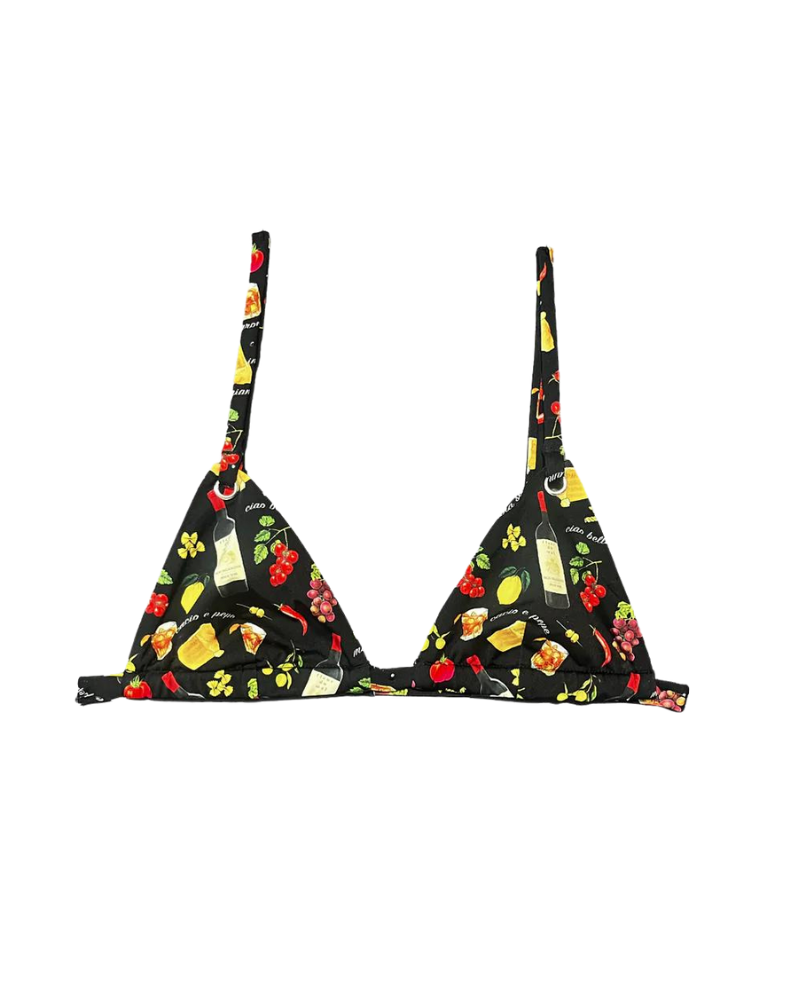 Grommet Triangle Bikini Top, Ciao Amore print black