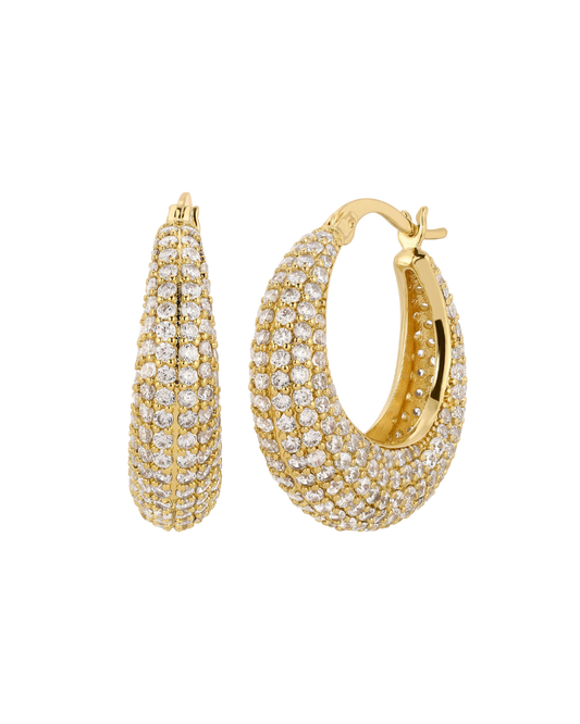 Pave Small Becca Hoops, Gold