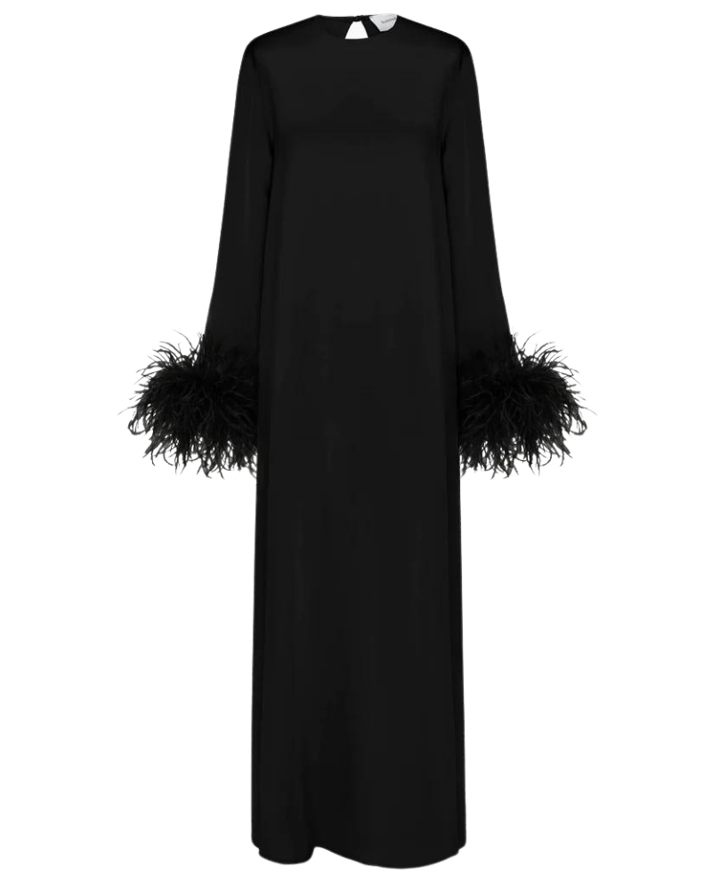 Suzi Maxi Dress with Detachable Feathers, Black