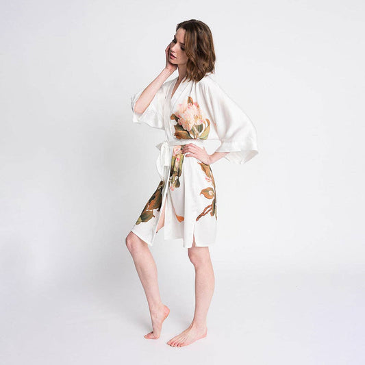 Peony & Butterfly Short Kimono Robe